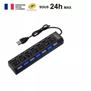 HUB USB 2.0 7 Ports Multiprise Multi Chargeur Câble pour Pc Laptop ON/OFF Noir - Bild 1 von 6