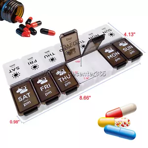 Extra Large 8.66" x 4.13" Pill Organizer 7 Day 2 Times a Day Weekly Pill Box - Picture 1 of 8
