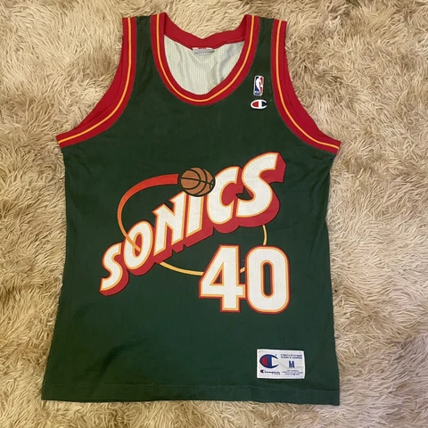 VTG BASKETBALL JERSEY 90s SEATTLE SUPERSONICS SONICS SHAWN KEMP #40 CHAMPION M Cover
