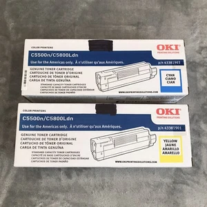 Oki Yellow & Cyan Toner Cartridges [C5500] [C5800] Genuine OEM - Picture 1 of 4