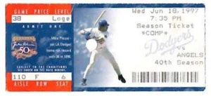 ANGELS @ DODGERS ~ 1997 Ticket with Mike Piazza photo ~ FREE SHIPPING - Picture 1 of 1