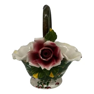 VTG Capodimonte Style Ceramic Porcelain Rose Flower Basket~Hand Painted~Italy - Picture 1 of 15