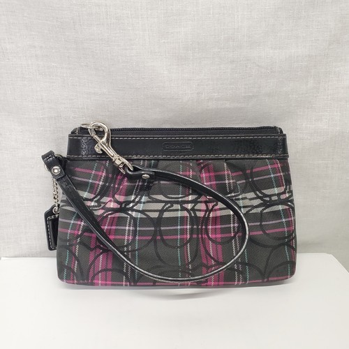 COACH Multi Rosa Nero Firma Tartan Universale Pochette Polso con Charm Borsa