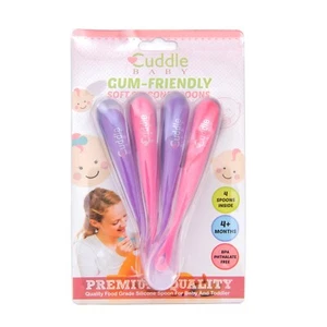 Lot of 10 - NEW - Cuddle Baby 4-Pack Silicone Baby Spoons - Purple / Pink - Picture 1 of 9
