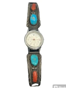 Orologio Zuni Marvelyne ROTTO argento sterling corallo turchese vintage DANNEGGIATO - Foto 1 di 12