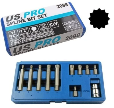 SPLINE BIT SOCKET SET by US PRO TOOLS Triple Square 12 Point M5 M6 M8 M10 M12 - Image 1 of 4