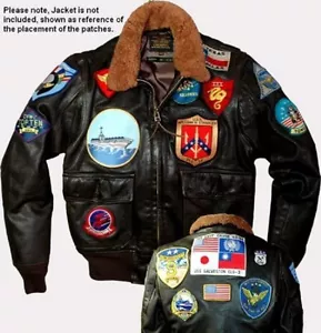 VISTO EN LA PELÍCULA TOP GUN USN G1 CHAQUETA DE VUELO 19 PARCHES HECHOS EN EE. UU. NO COPIA BARATA - Imagen 1 de 2