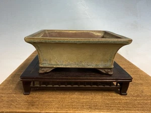 Japanischer unbekannter Hersteller Shohin Größe Bonsai Baum Topf 5" grüne Glasur - Bild 1 von 16