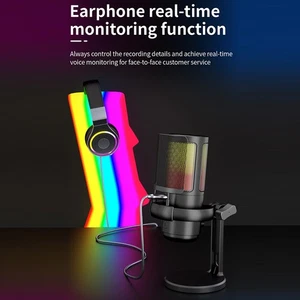 (Black)USB RGB Microphone Computer Mic Kit With Tripod Real-time Monitoring TDW - Afbeelding 1 van 12