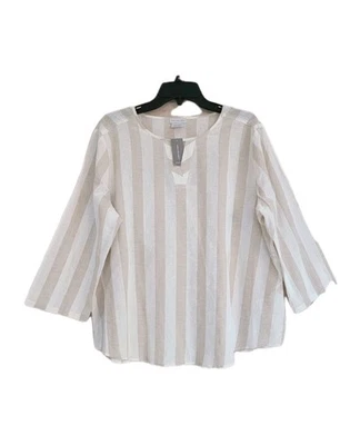 New Ven Heusen Женская льняная хлопок 3/4 рукава полосатый топ блузка sz XL - Изображение 1 из 4