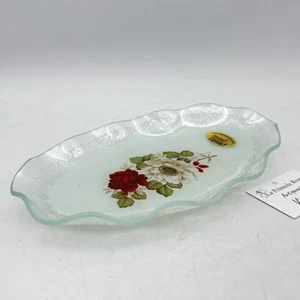 Piatto Piattino vassoio svuotatasche in Vetro Fiesta Glass Vintage Fiori Rose - Picture 1 of 10