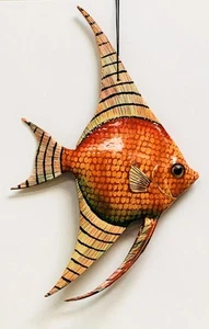 Orange and White Caribbean Sea Hanging Tropical Fish 6 Inches Double Sided - Imagen 1 de 1
