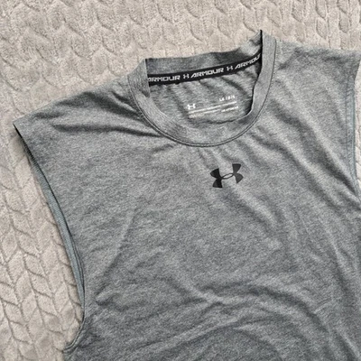 Camisa sin mangas de compresión Under Armour HeatGear para hombre LG gris entrenamiento atlético Foto 1 de 4