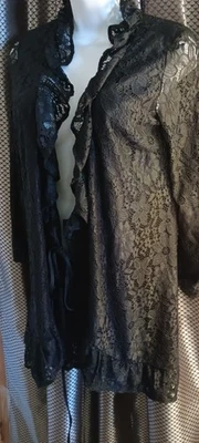 Blazer de manga larga con cierre de corbata frontal abierto con volantes forrado negro talla pequeña nuevo con etiquetas Foto 1 de 4