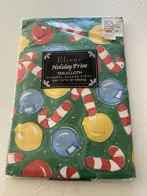 Christmas Table Cloth Vintage by Elrene, Holiday Print Flannel Backed Vinyl  - Image 1 of 2