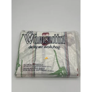 Sábana bajera completa doble Wamsutta Ultracale vintage años 80 rayas florales nueva en stock ee. uu. - Imagen 1 de 5