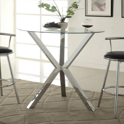 ONLINE-BUYINGUK Round Tempered Glass Dining Coffee Table w/ Chrome Leg Modern Kitchen Furniture