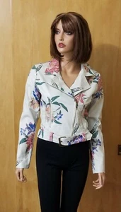 WOMEN'S FLYING TOMATO FAUX LEATHER FLORAL BIKER MOTO JACKET~ SMALL - Picture 1 of 6