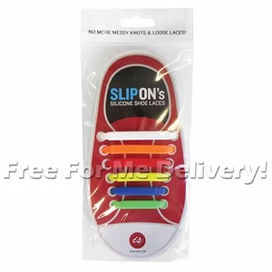 SLIP ONS - Colour - Fun Silicone Stretchy Shoelaces No-Tie No Mess FREE DELIVERY - Picture 1 of 5