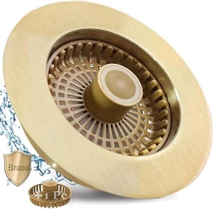 3 in 1 Kitchen Sink Stopper, Pop Up Kitchen Sink Drain Strainer, Gold - Picture 1 of 6