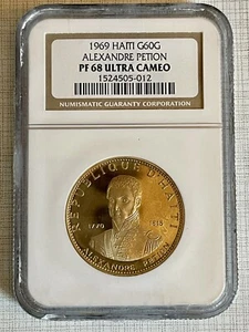 Haiti 1969 Alexandre Petion 60 Gourdes Gold Coin NGC PF68 ULTRA CAMEO Sku# 6310 - Picture 1 of 2