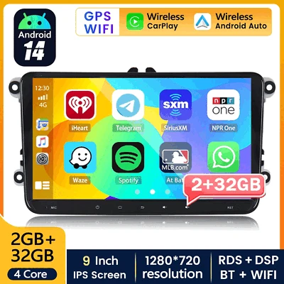 2Din Android 14 2+32G Autoradio CarPlay GPS Für VW GOLF 5 6 Plus Touran Polo EOS - Bild 1 von 4