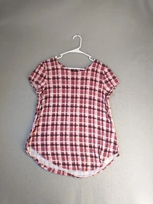 Blusa de trabajo Alfani para mujer mediana roja a cuadros manga corta cuello redondo Foto 1 de 4