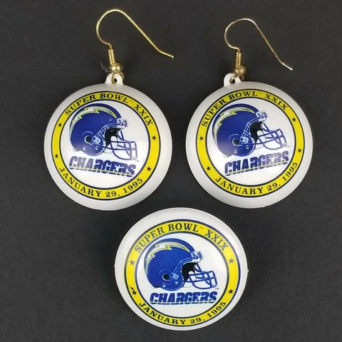 Superbowl 29 1995 San Diego Chargers Vintage Earrings and Pin NFL Football Cover