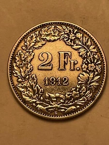 1912B 1912 B Switzerland 2 Francs NICE SILVER COIN! SHIPS FREE! KM# 21 - Picture 1 of 2