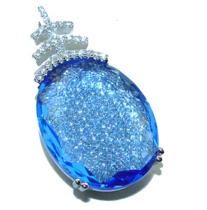 Schweizer Blautopas Anhänger 21,5ct 925 Sterling Silber Handarbeit oval blau - Bild 1 von 4