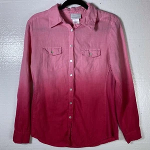 Soft Surroundings Women's Size Medium Linen Pink Ombre Button Front Shirt Top - Picture 1 of 9