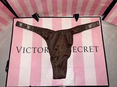 Tanga Victorias Secret correa brillante satinado grande marrón Foto 1 de 3
