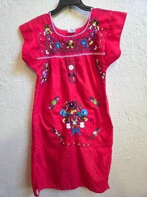 Traditional Mexican Red Embroidered Dress Oaxacan Style See Below For Measuremen - Image 1 of 4