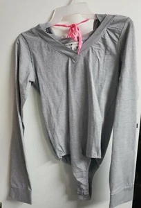 Eye Candy Jrs. Gray Hooded V-Neck Circle Zipper Bodysuit Top size XL #SWM2 - Picture 1 of 2