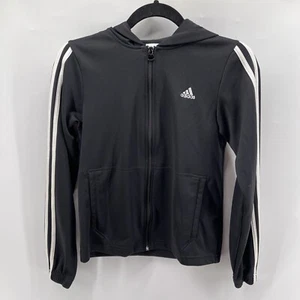 Adidas Black White 3-Stripes Full Zip Hooded Jacket Teen Youth size M 10-12 - Picture 1 of 7
