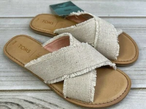 New TOMS Women's Viv Natural Metallic Jute Slides Sandals Size 5.5 Beach - Picture 1 of 8