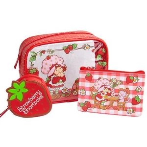 Strawberry Shortcake Cosmetic 3-Piece Zippered Bag Set Red Gingham NEW - Picture 1 of 10