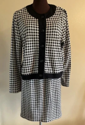 Women’s Weekenders Houndstooth Polyester Blend Top(M) & Skirt (S/P) Black White - Image 1 of 4