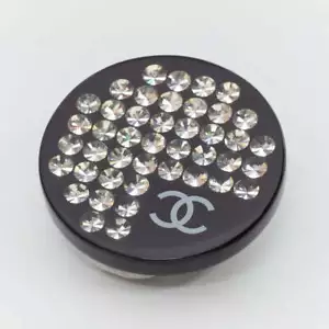 CHANEL 05P Vintage black resin silver rhinestone diamante CC round pin brooch - Picture 1 of 3