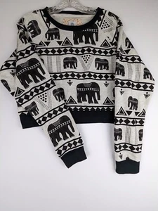 Element Sweatshirt Women’s Large Cropped Long Sleeve Elephant Print New - Picture 1 of 15