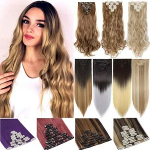 Natural 8pcs Full Head Clip in Hair Extensions as Remy Human Long Thick Ombre US - Picture 1 of 67