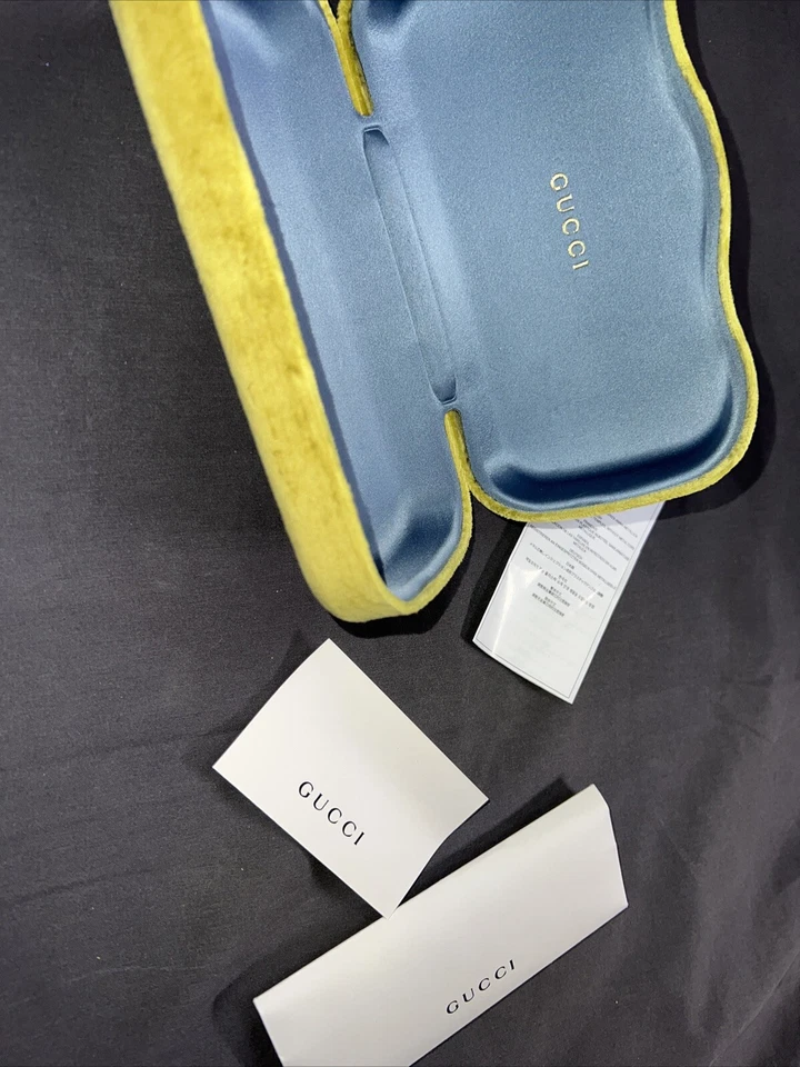 GUCCI Amarillo Verde Gamuza Terciopelo Gafas Gafas Estuche Rígido Soporte con Abrazadera Foto 1 de 4