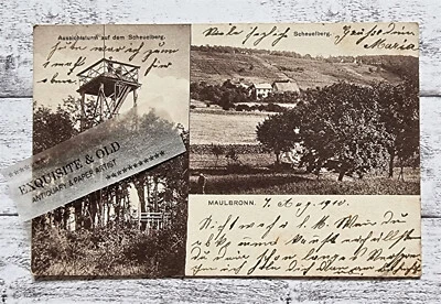 AK Maulbronn Scheuelberg Aussichtsturm Häuser Natur Bäume Postkarte Handschrift - Bild 1 von 2