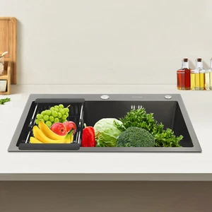 Lavello cucina grande rettangolare moderno monopetto acciaio inox con scolapiatti - Foto 1 di 20