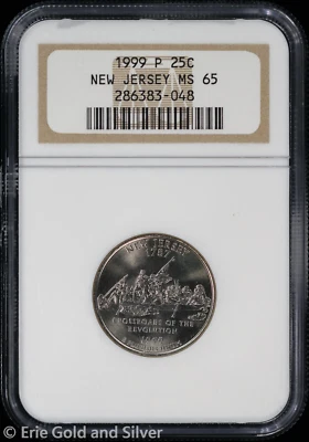1999-P 25C New Jersey State Quarter NGC MS 65 | Uncirculated UNC BU - Image 1 of 4