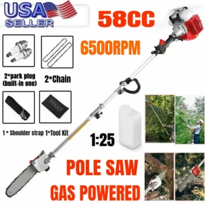 58CC 2-Cycle Pole Saw Pruner Pruning Saw Gas Powered Extend Wood Tree Trimmer US - Picture 1 of 10