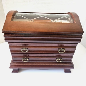 Splendida rara portagioie vintage in legno con 2 cassetti. - Foto 1 di 9