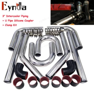 3" DIY Polished Intercooler Piping w/ U Pipe Black Silicone Coupler + Clamp Kit - Picture 1 of 15