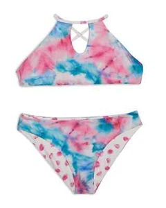 Splendid L4062 Girls Multi Twist of Fate Reversible High Neck Swim Set Size 12 - Picture 1 of 4