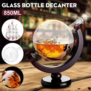 850ml Globe World Glass Crystal Whiskey Decanter Liquor Spirits Wine Bottle New - Picture 1 of 9